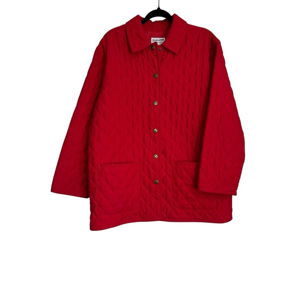 Pendleton Jacket Womens Large Red Puffer Diamond Quilted Collared Snap Button